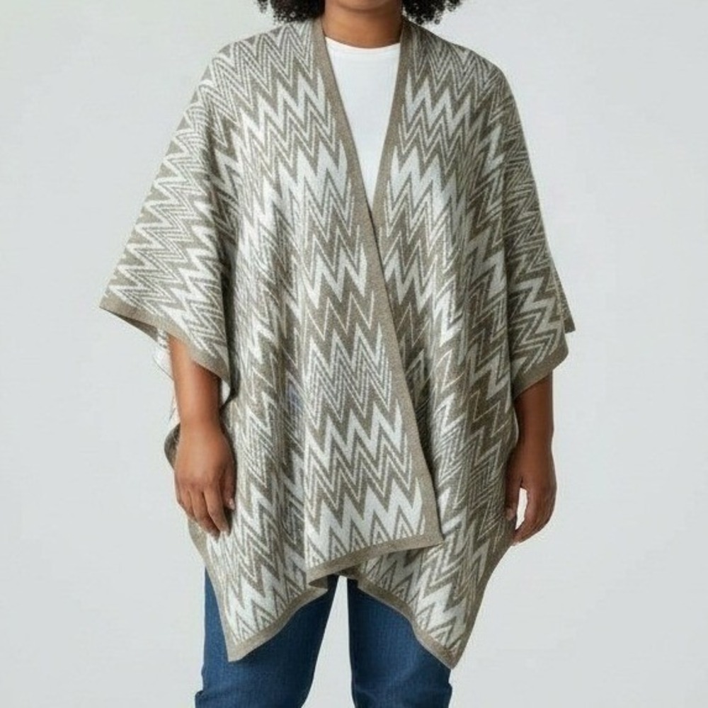 Calvin Klein Cape‎ Women One Size Tan Glitter Sparkle Poncho Western Aztec Shawl